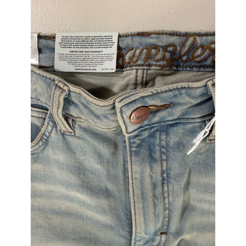 Wrangler Retro Green Jean Light Wash Distressed Bell Bottom Flare Jeans 29x34 - Picture 5 of 9